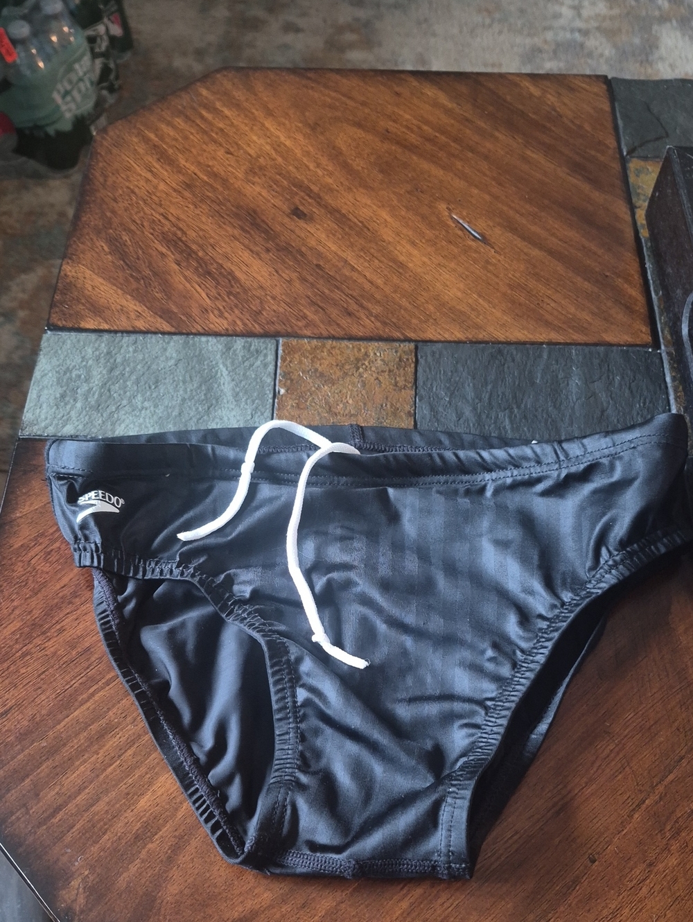 Speedo Black Men’s Swim Trunks with White Drawstring Size 34 Nwot